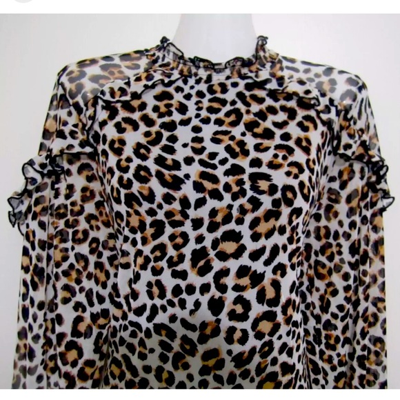 Leopard cheetah animal print ruffle mesh top - Picture 5 of 6